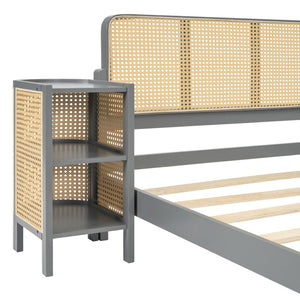 HomeRoots Gray Wood Full Bed Frame – Modern Platform Design with Sturdy Slats, Ideal for Cozy Bedrooms & Guest Rooms 590569
