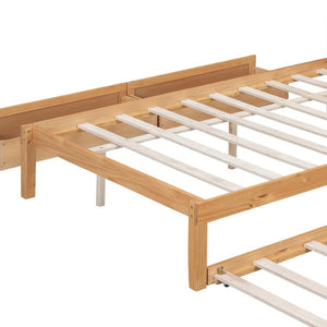HomeRoots Natural Wood Full Bed Frame with Trundle, USB Port & Storage Drawers for Smart Bedroom Solutions 590572