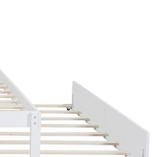 HomeRoots White Wood Queen Bed Frame with Trundle, USB Charging & Platform Design for Modern Bedrooms 590573