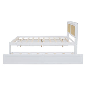 HomeRoots White Wood Queen Bed Frame with Trundle, USB Charging & Platform Design for Modern Bedrooms 590573