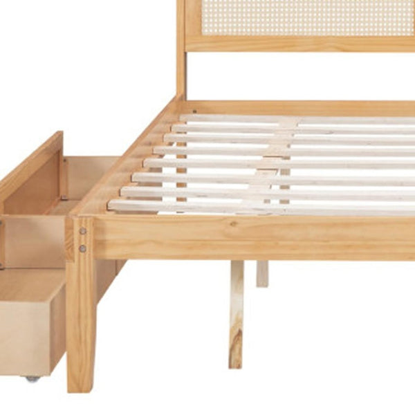 HomeRoots Natural Wood Queen Bed Frame with Trundle, USB Charging & Drawers for Ultimate Bedroom Storage 590574