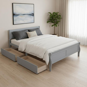 HomeRoots Gray Wood Queen Bed Frame - Modern Design with Sturdy Support, Perfect for Stylish and Restful Sleep 590576