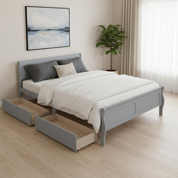 HomeRoots Gray Wood Queen Bed Frame - Modern Design with Sturdy Support, Perfect for Stylish and Restful Sleep 590576
