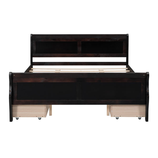 HomeRoots Espresso Wood Queen Bed Frame - Stylish, Durable Platform Design with Premium Slat Support System 590577
