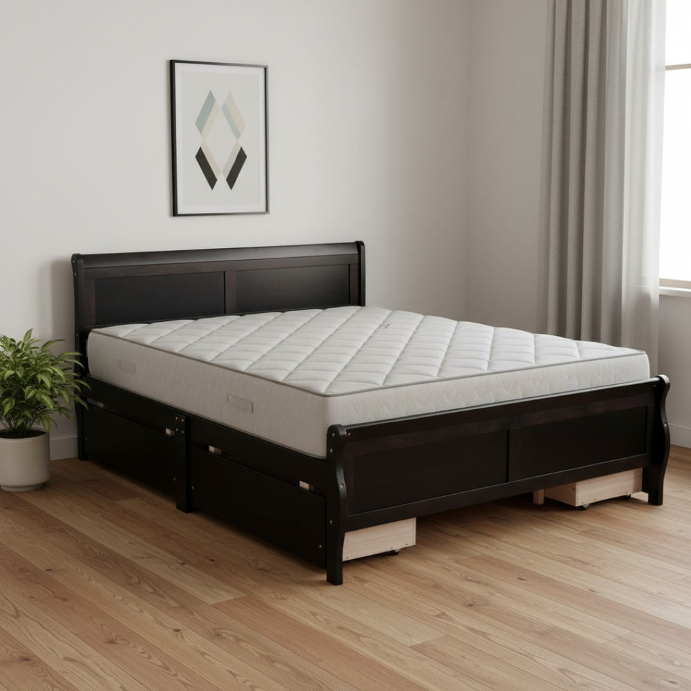 HomeRoots Espresso Wood Queen Bed Frame - Stylish, Durable Platform Design with Premium Slat Support System 590577