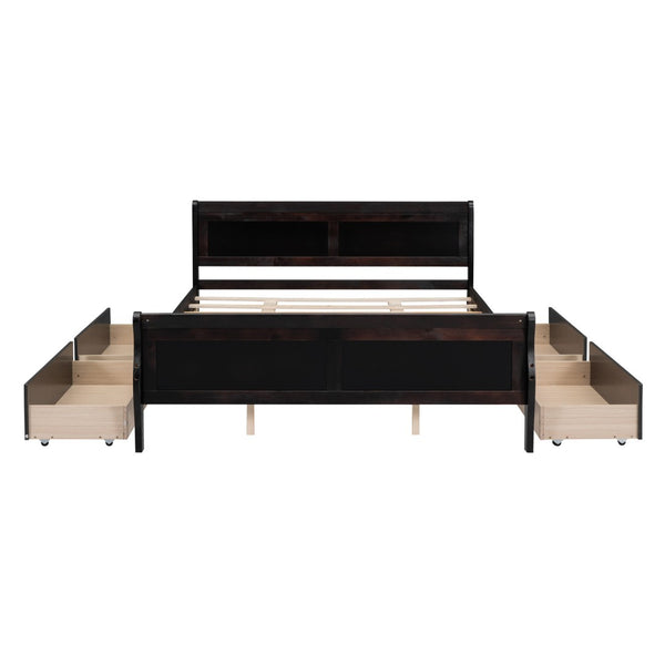 HomeRoots Espresso Wood Queen Bed Frame - Stylish, Durable Platform Design with Premium Slat Support System 590577