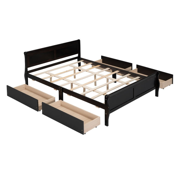 HomeRoots Espresso Wood Queen Bed Frame - Stylish, Durable Platform Design with Premium Slat Support System 590577