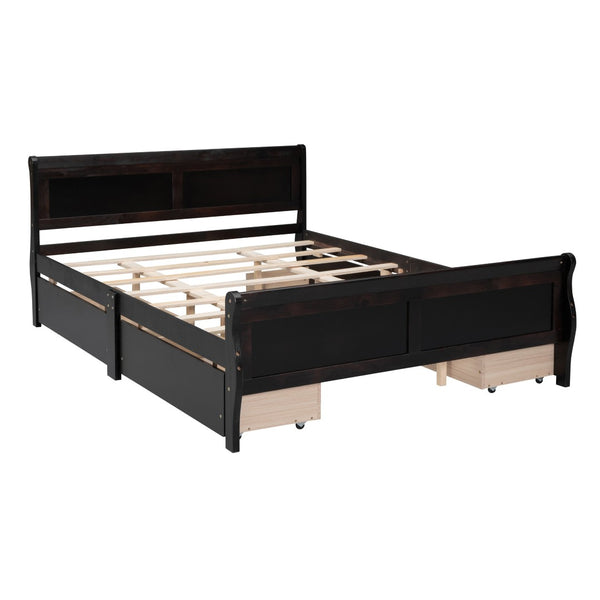 HomeRoots Espresso Wood Queen Bed Frame - Stylish, Durable Platform Design with Premium Slat Support System 590577