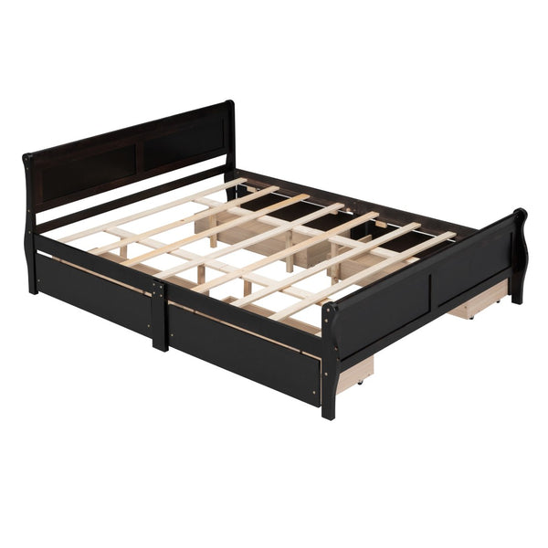 HomeRoots Espresso Wood Queen Bed Frame - Stylish, Durable Platform Design with Premium Slat Support System 590577