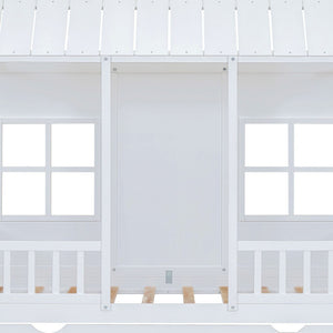 HomeRoots White Wood Twin House Bed with Trundle - Stylish, Durable Frame for Kids' Rooms & Sleepovers 590581