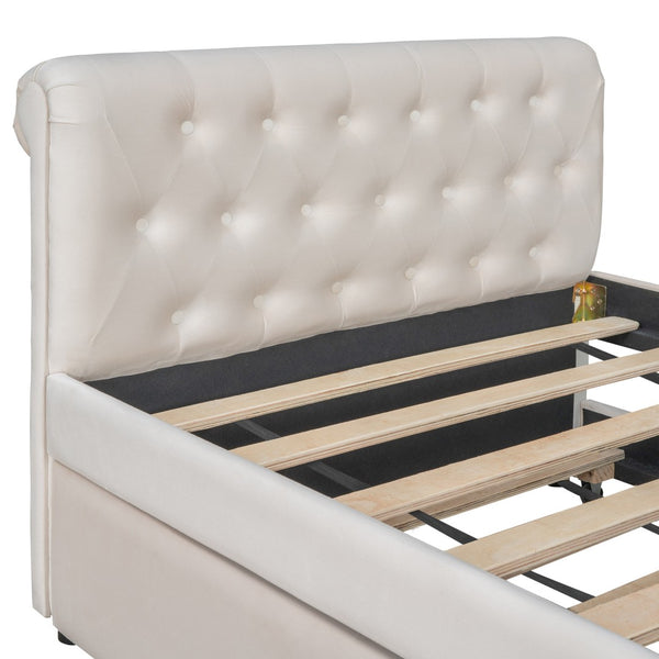 HomeRoots Beige Tufted Upholstered Twin Daybed with Trundle – Stylish, Versatile Seating and Sleep Solution! 590583