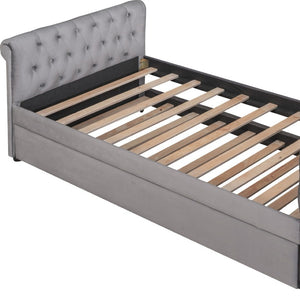 HomeRoots Gray Tufted Upholstered Twin Day Bed with Trundle – Versatile Seating and Sleep Solution for Any Room 590585