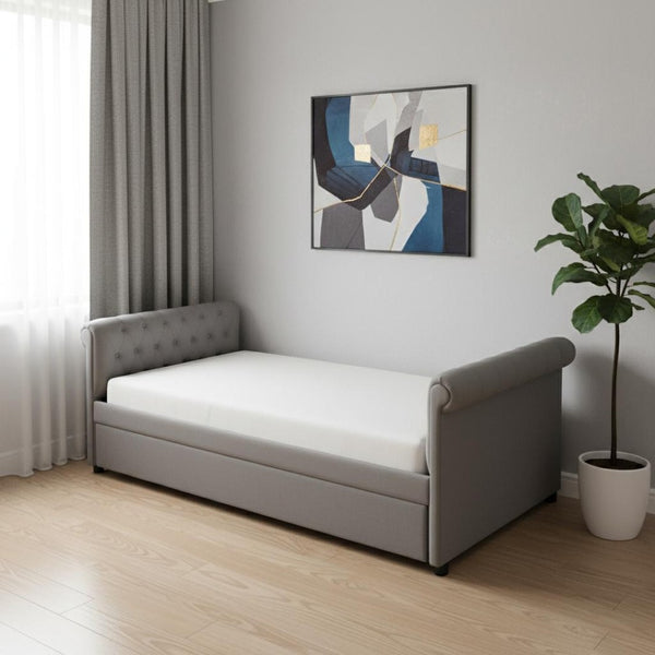 HomeRoots Gray Tufted Upholstered Twin Day Bed with Trundle – Versatile Seating and Sleep Solution for Any Room 590585