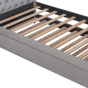 HomeRoots Gray Tufted Upholstered Twin Day Bed with Trundle – Versatile Seating and Sleep Solution for Any Room 590585