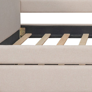 HomeRoots Beige Tufted Upholstered Full Day Bed with Trundle – Stylish Multi-Functional Seating & Sleeping Solution 590587