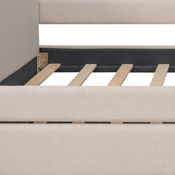 HomeRoots Beige Tufted Upholstered Full Day Bed with Trundle – Stylish Multi-Functional Seating & Sleeping Solution 590587