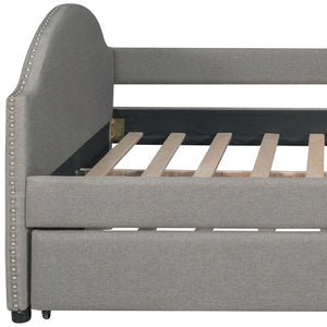 HomeRoots Gray Tufted Upholstered Full Daybed with Trundle – Stylish Multi-Functional Seating & Sleeping Solution 590589
