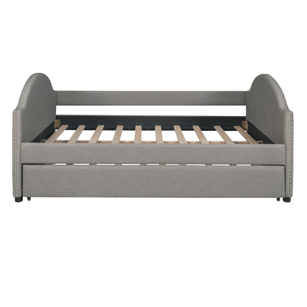 HomeRoots Gray Tufted Upholstered Full Daybed with Trundle – Stylish Multi-Functional Seating & Sleeping Solution 590589
