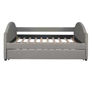 HomeRoots Gray Tufted Upholstered Full Daybed with Trundle – Stylish Multi-Functional Seating & Sleeping Solution 590589
