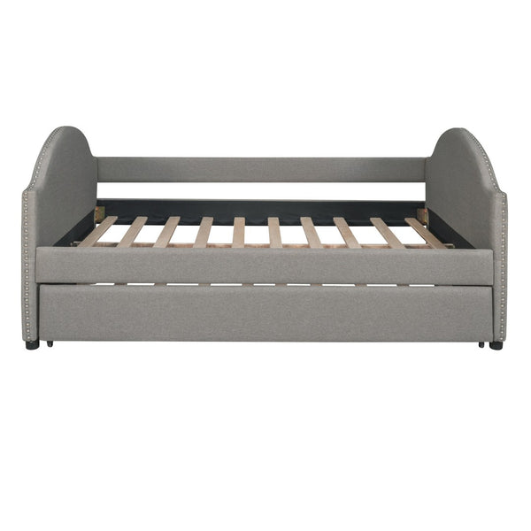 HomeRoots Gray Tufted Upholstered Full Daybed with Trundle – Stylish Multi-Functional Seating & Sleeping Solution 590589