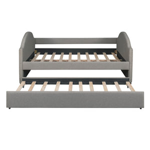 HomeRoots Gray Tufted Upholstered Full Daybed with Trundle – Stylish Multi-Functional Seating & Sleeping Solution 590589