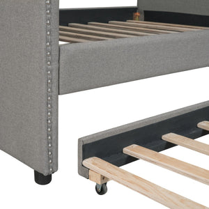 HomeRoots Gray Tufted Upholstered Full Daybed with Trundle – Stylish Multi-Functional Seating & Sleeping Solution 590589