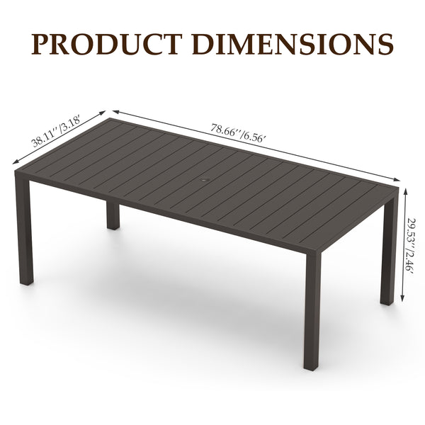 English Elm Outdoor Dining Table For 8 - Stylish Slatted Metal Patio Table With Umbrella Hole For All Seasons W1859P359822