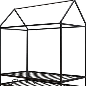 HomeRoots Black Metal Twin House Bed with Trundle - Stylish, Sturdy Frame for Kids' Rooms & Guest Spaces 590601