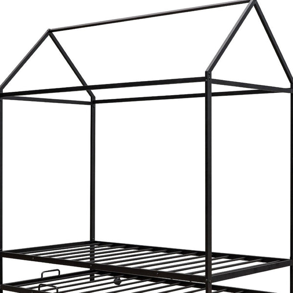 HomeRoots Black Metal Twin House Bed with Trundle - Stylish, Sturdy Frame for Kids' Rooms & Guest Spaces 590601