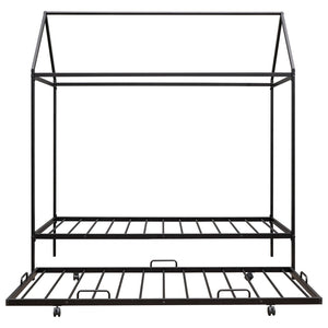 HomeRoots Black Metal Twin House Bed with Trundle - Stylish, Sturdy Frame for Kids' Rooms & Guest Spaces 590601