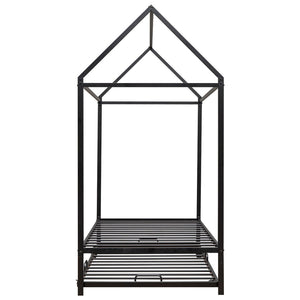 HomeRoots Black Metal Twin House Bed with Trundle - Stylish, Sturdy Frame for Kids' Rooms & Guest Spaces 590601