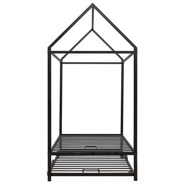 HomeRoots Black Metal Twin House Bed with Trundle - Stylish, Sturdy Frame for Kids' Rooms & Guest Spaces 590601