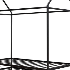 HomeRoots Black Metal Twin House Bed with Trundle - Stylish, Sturdy Frame for Kids' Rooms & Guest Spaces 590601
