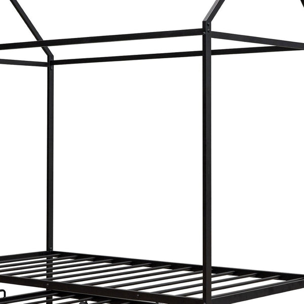 HomeRoots Black Metal Twin House Bed with Trundle - Stylish, Sturdy Frame for Kids' Rooms & Guest Spaces 590601