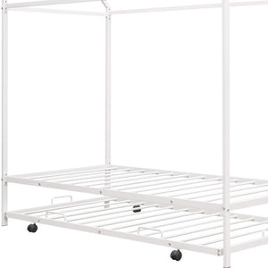 HomeRoots White Metal Twin House Bed with Trundle – Stylish, Space-Saving Design for Kids' Rooms & Guests 590603