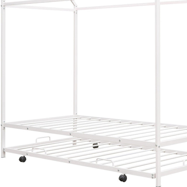 HomeRoots White Metal Twin House Bed with Trundle – Stylish, Space-Saving Design for Kids' Rooms & Guests 590603