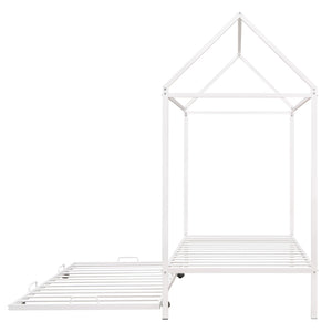HomeRoots White Metal Twin House Bed with Trundle – Stylish, Space-Saving Design for Kids' Rooms & Guests 590603