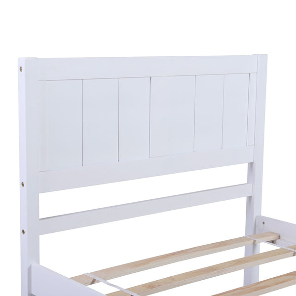 HomeRoots White Wood Twin Bed Frame with Trundle - Stylish Space-Saving Design for Kids & Guests, Easy Setup! 590605