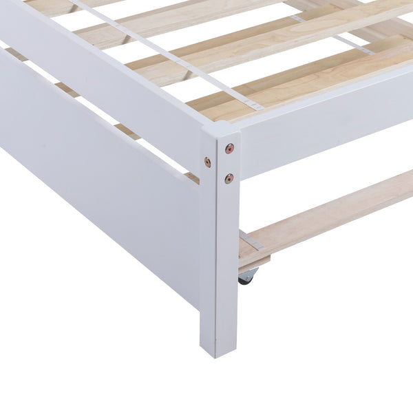 HomeRoots White Wood Twin Bed Frame with Trundle - Stylish Space-Saving Design for Kids & Guests, Easy Setup! 590605