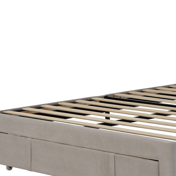 HomeRoots Beige Tufted Upholstered Queen Bed Frame with Drawer - Elegant Design, Cozy Comfort & Storage Solution 590607