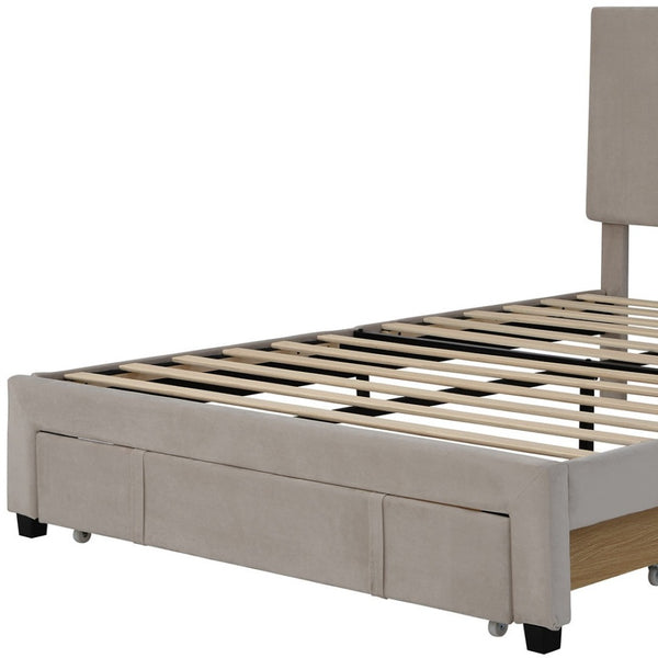 HomeRoots Beige Tufted Upholstered Queen Bed Frame with Drawer - Elegant Design, Cozy Comfort & Storage Solution 590607