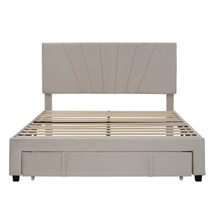 HomeRoots Beige Tufted Upholstered Queen Bed Frame with Drawer - Elegant Design, Cozy Comfort & Storage Solution 590607