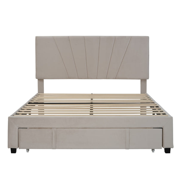 HomeRoots Beige Tufted Upholstered Queen Bed Frame with Drawer - Elegant Design, Cozy Comfort & Storage Solution 590607