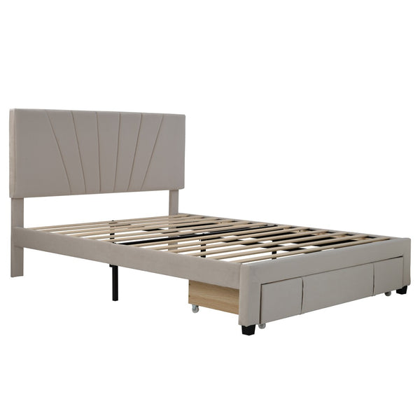 HomeRoots Beige Tufted Upholstered Queen Bed Frame with Drawer - Elegant Design, Cozy Comfort & Storage Solution 590607