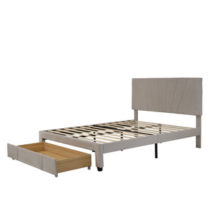 HomeRoots Beige Tufted Upholstered Queen Bed Frame with Drawer - Elegant Design, Cozy Comfort & Storage Solution 590607