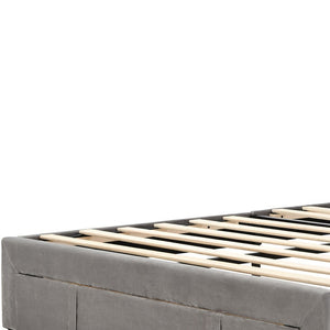 HomeRoots Gray Tufted Upholstered Queen Bed Frame with Storage Drawer – Modern Design for Stylish Comfort 590609