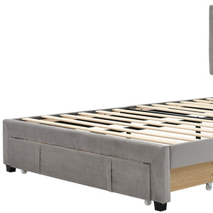 HomeRoots Gray Tufted Upholstered Queen Bed Frame with Storage Drawer – Modern Design for Stylish Comfort 590609