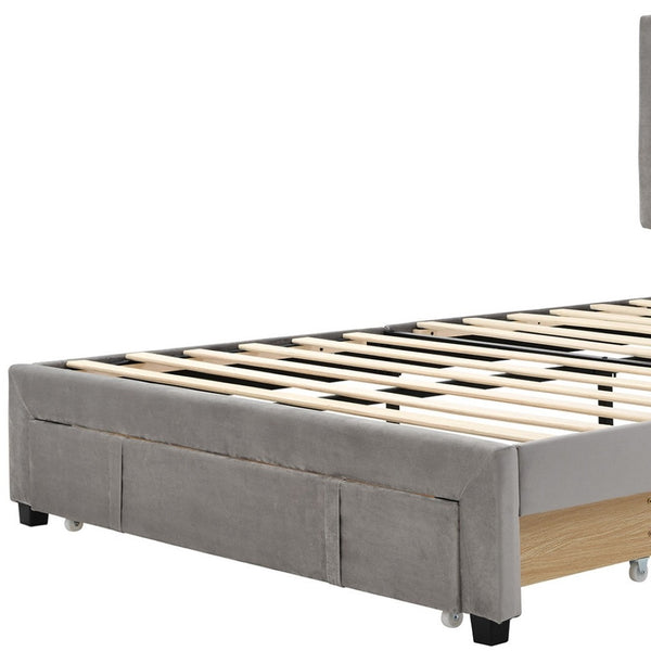 HomeRoots Gray Tufted Upholstered Queen Bed Frame with Storage Drawer – Modern Design for Stylish Comfort 590609