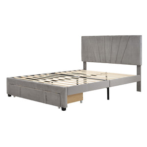 HomeRoots Gray Tufted Upholstered Queen Bed Frame with Storage Drawer – Modern Design for Stylish Comfort 590609
