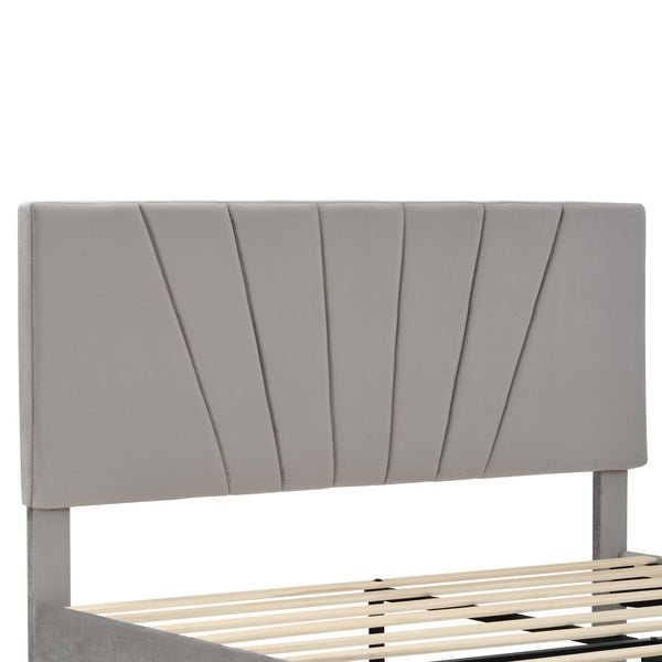 HomeRoots Gray Tufted Upholstered Queen Bed Frame with Storage Drawer – Modern Design for Stylish Comfort 590609